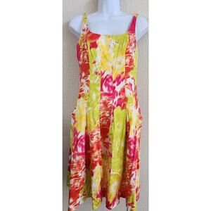 American Living Orange Pink Lime Green Fit N Flare Dress 4 Lightweight Lined